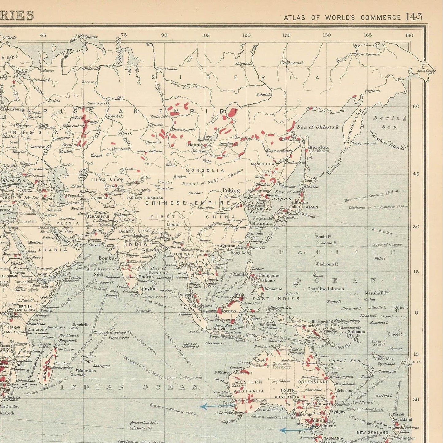 Old map of gold mining coutries, 1906