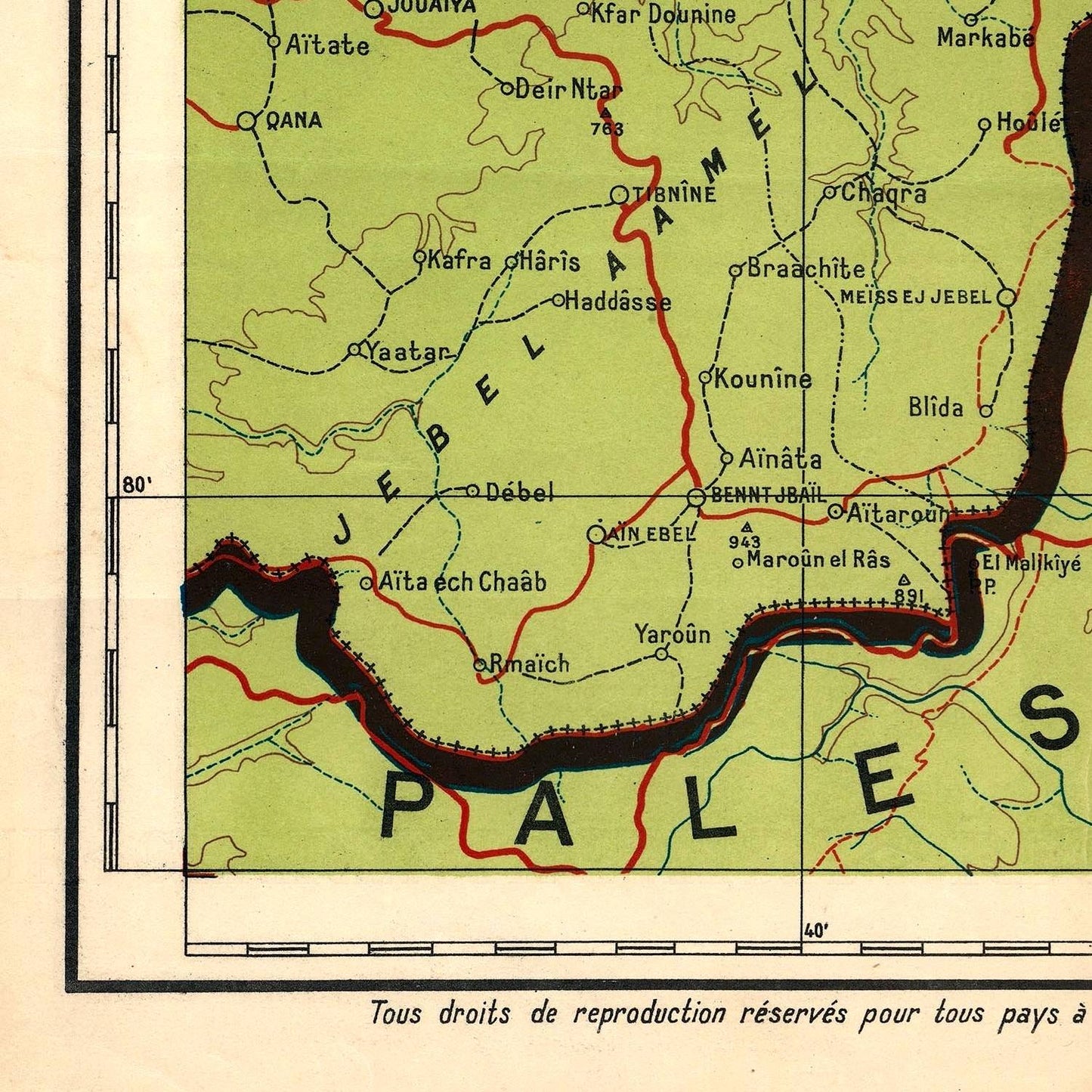 detail of the map from the bottom left corner