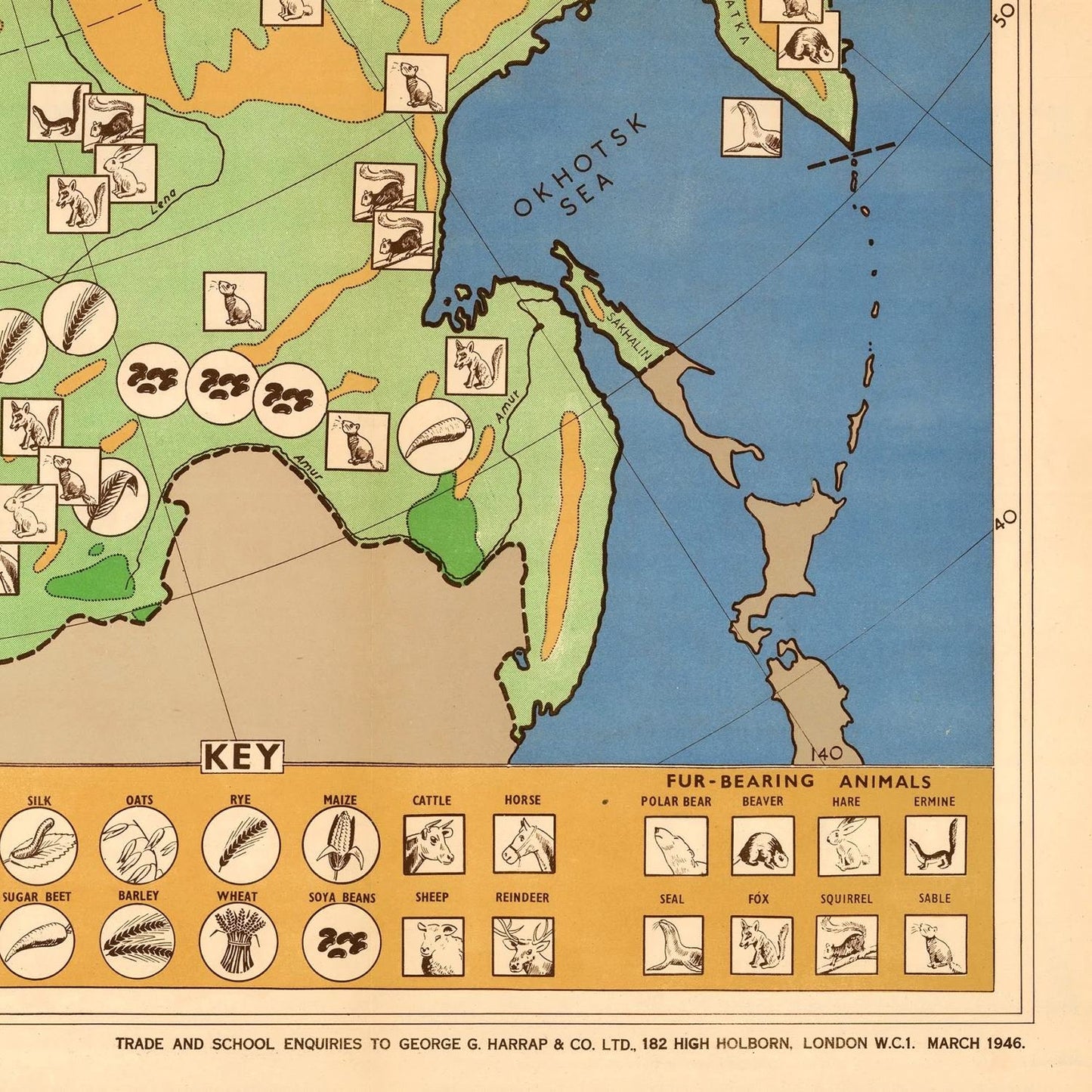 Old map of the USSR Agriculture, 1946