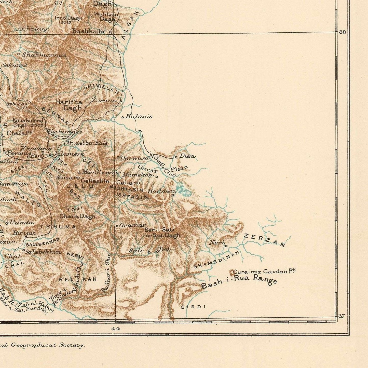 detail of the map from the bottom right corner