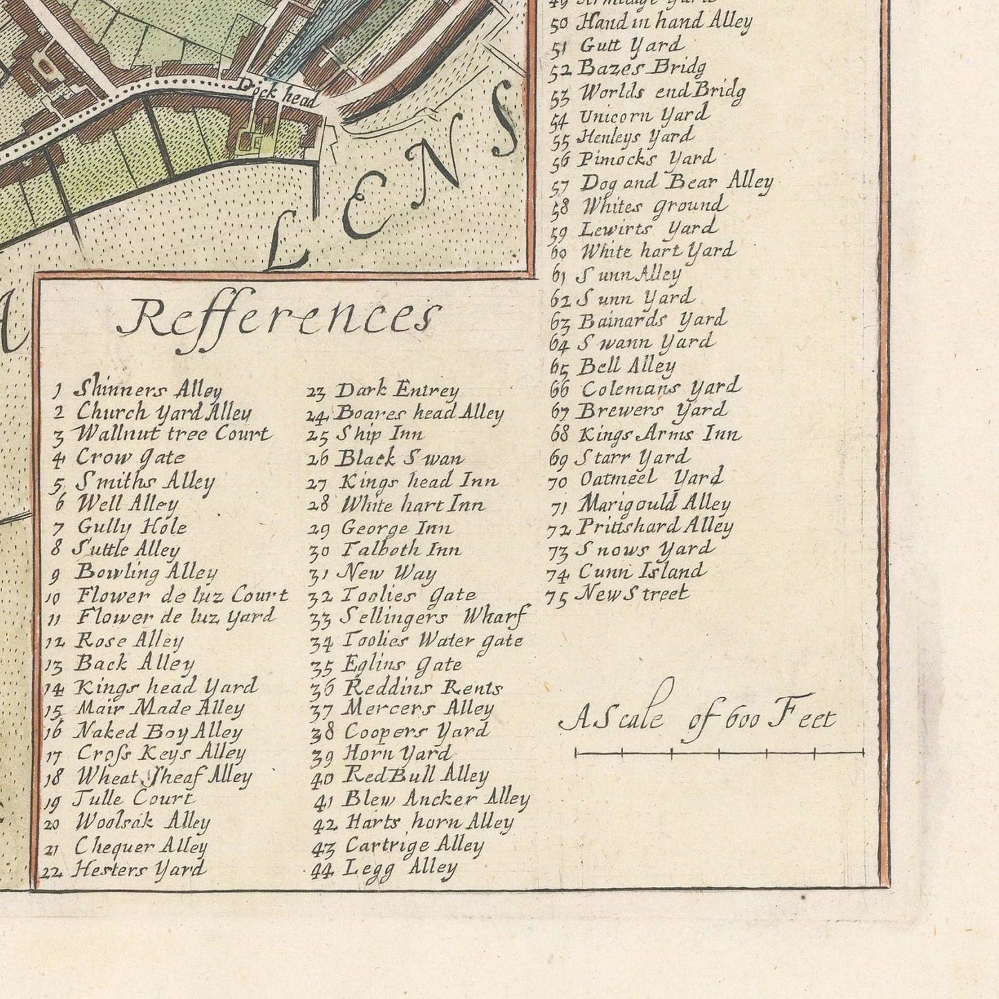 detail of the map from the bottom right corner