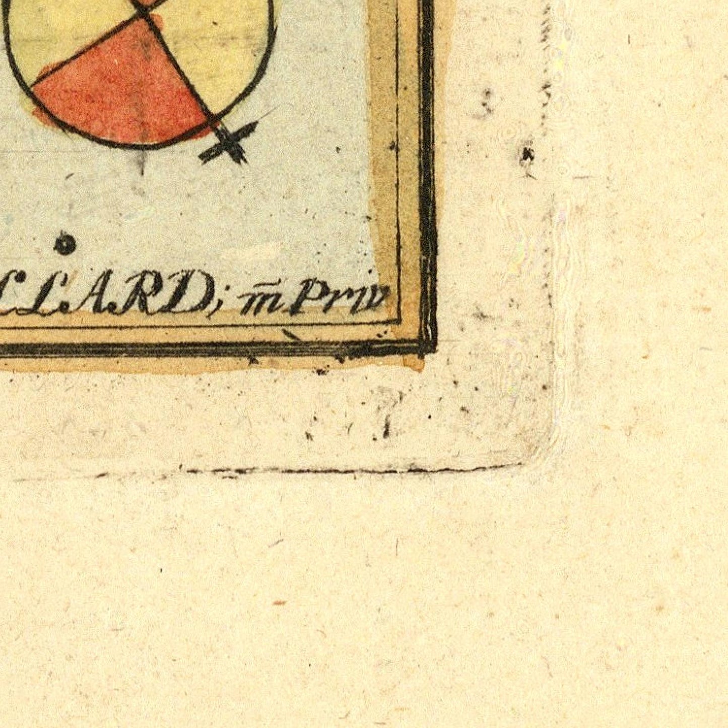 Corner of a map with a compass rose and text on a beige background