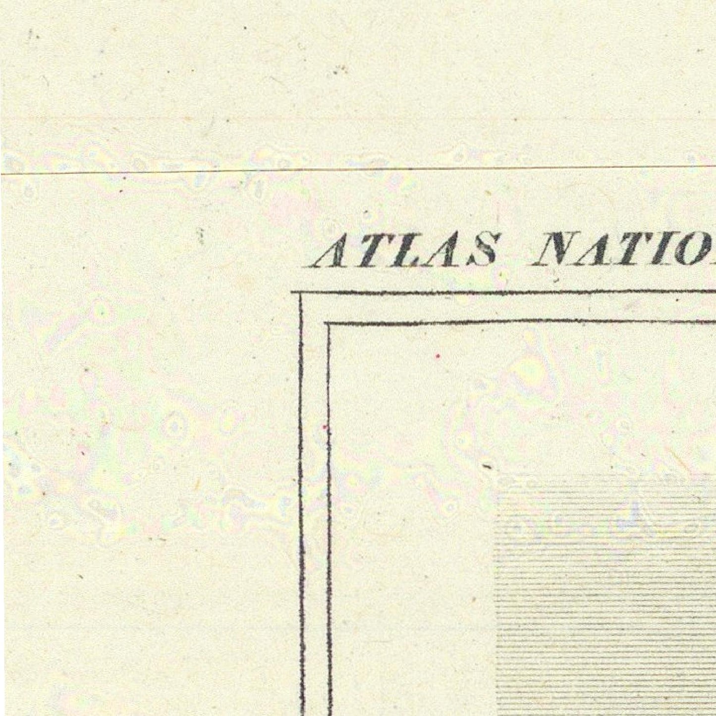 Partial view of an 'Atlas National' title on a textured paper background