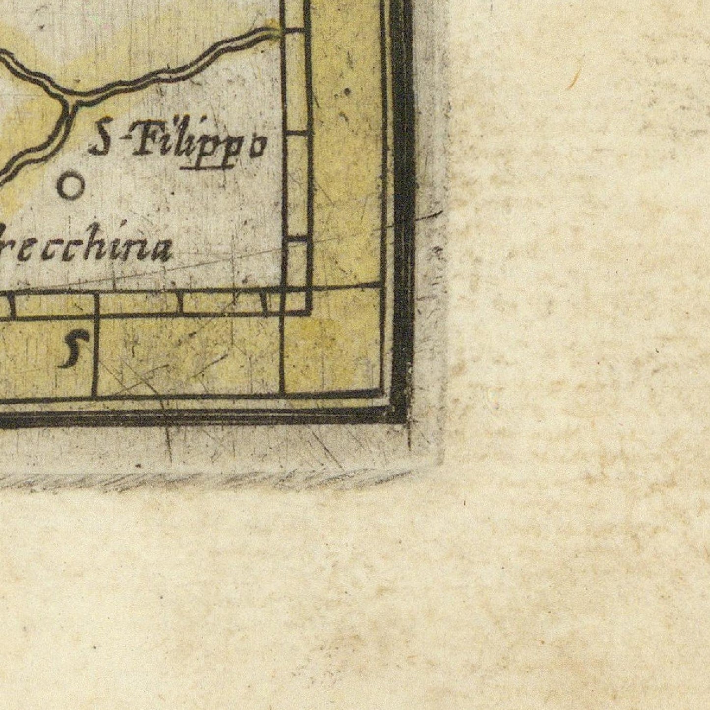 Vintage map detail with 'S. Filippo' and 'Recchina' labels on a textured beige background.