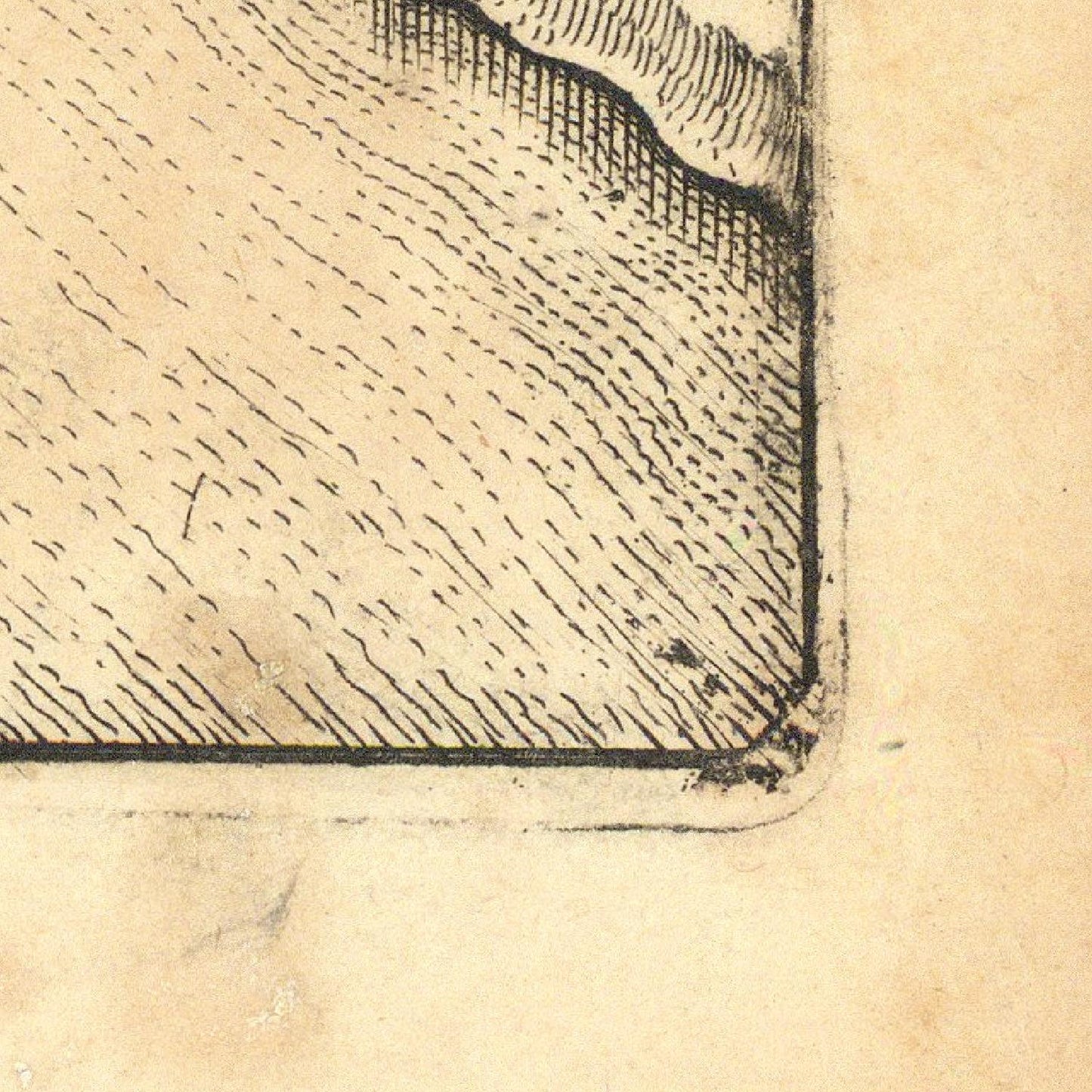 Corner of a map with black ink on beige paper
