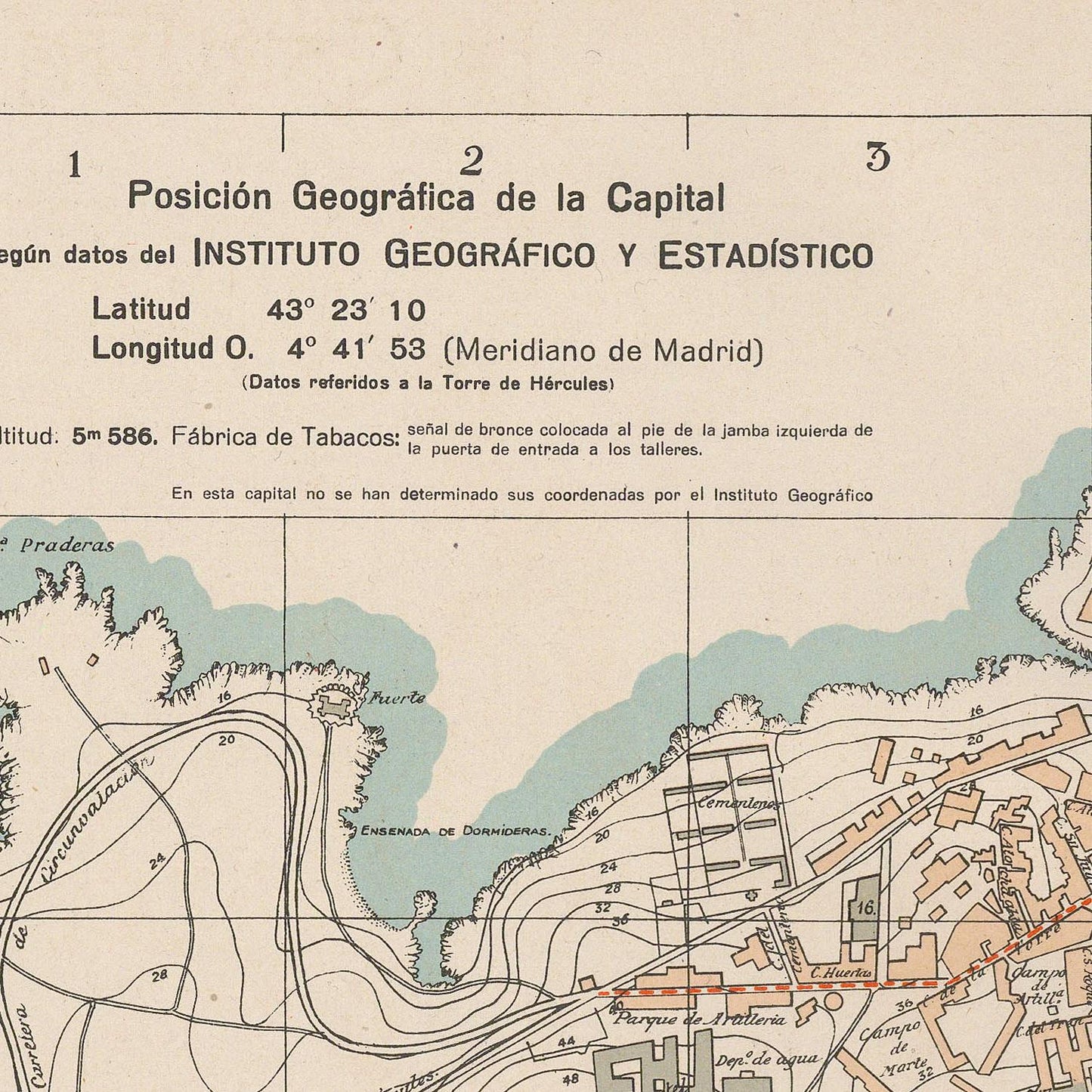 Geographic map with coordinates and text from the Instituto Geográfico y Estadóstico