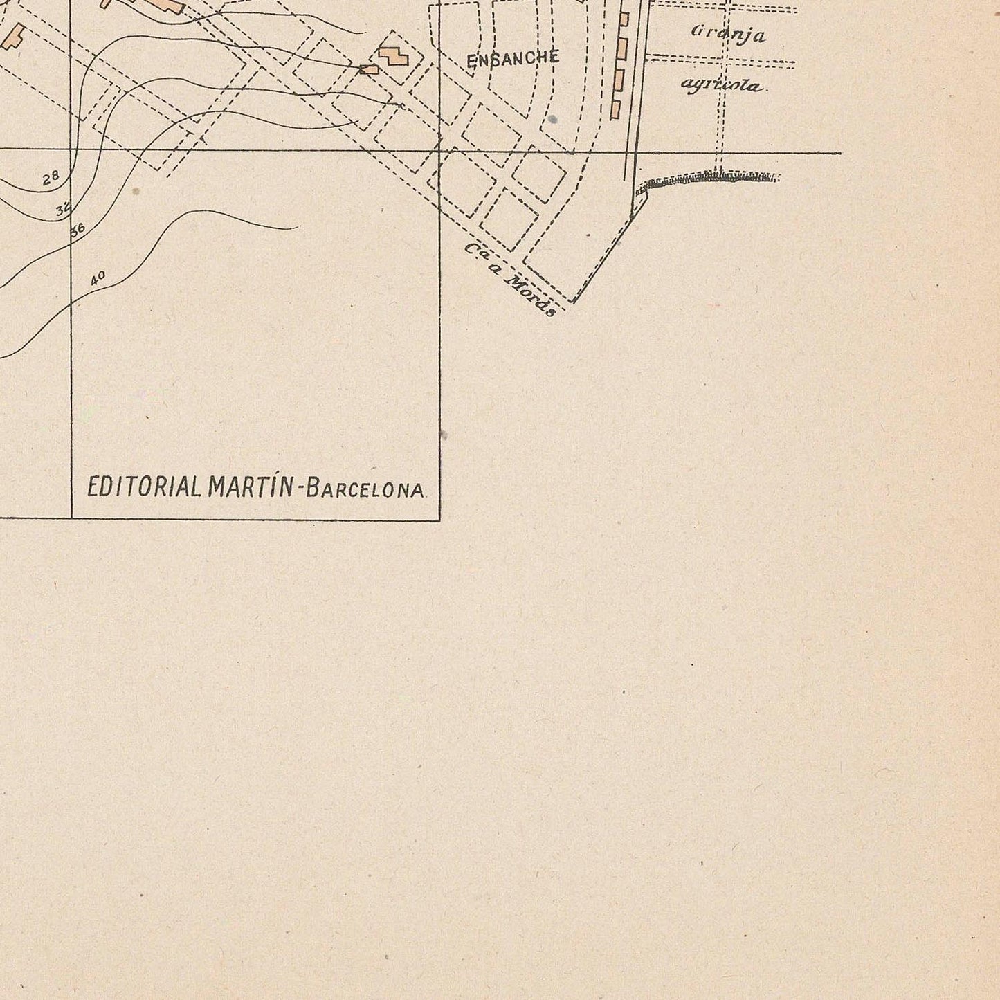 Vintage map with text 'EDITORIAL MARTIN BARCELONA' on a beige background