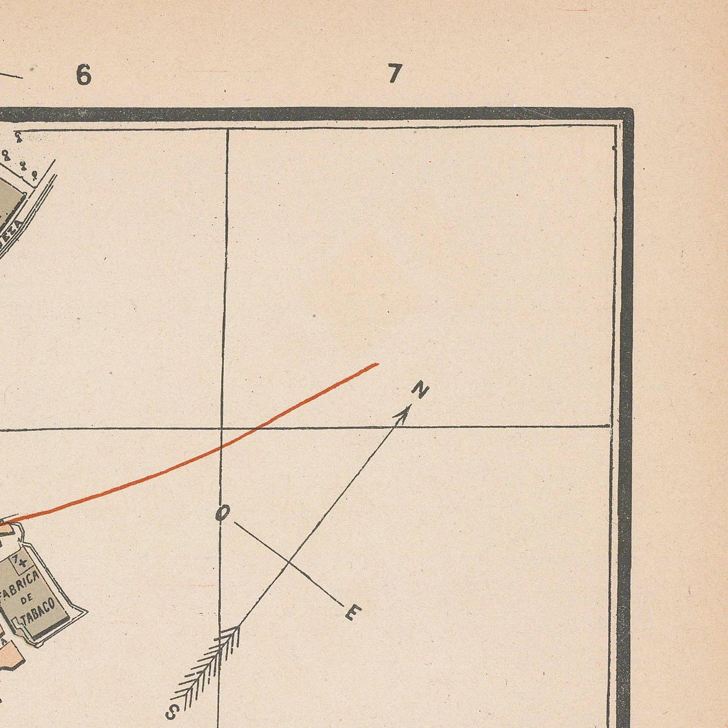 Vintage map with a compass rose and a red line on a beige background