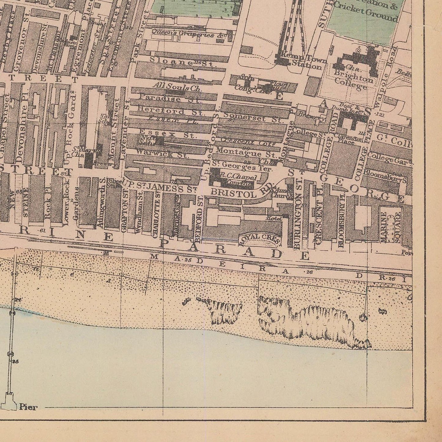 Vintage map of Bristol with street names and landmarks