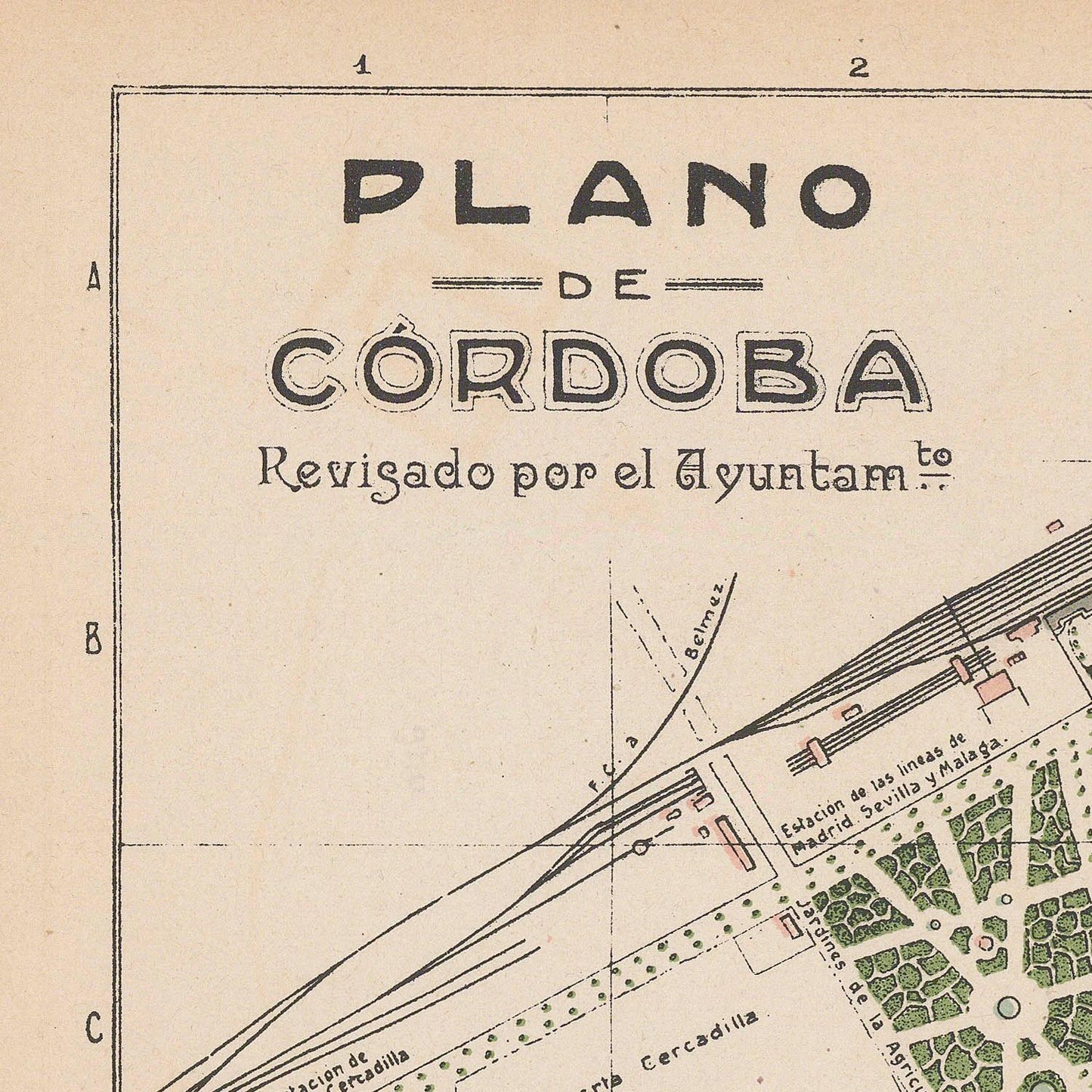 Vintage map of Córdoba with text indicating it is revised by the municipality.