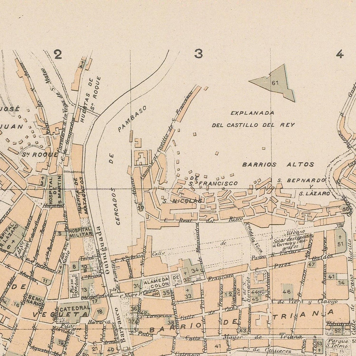 Vintage map of a city layout with streets and buildings