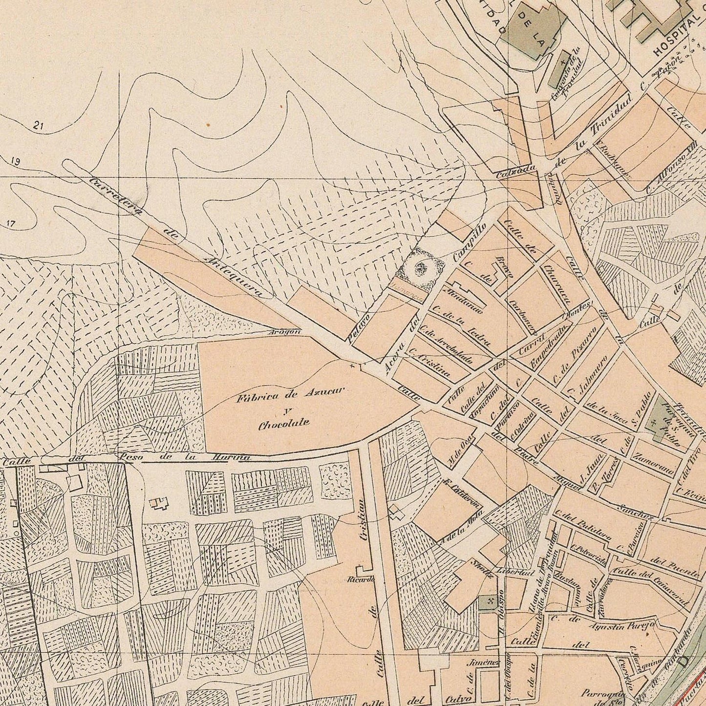 Vintage map of a city layout with streets and buildings