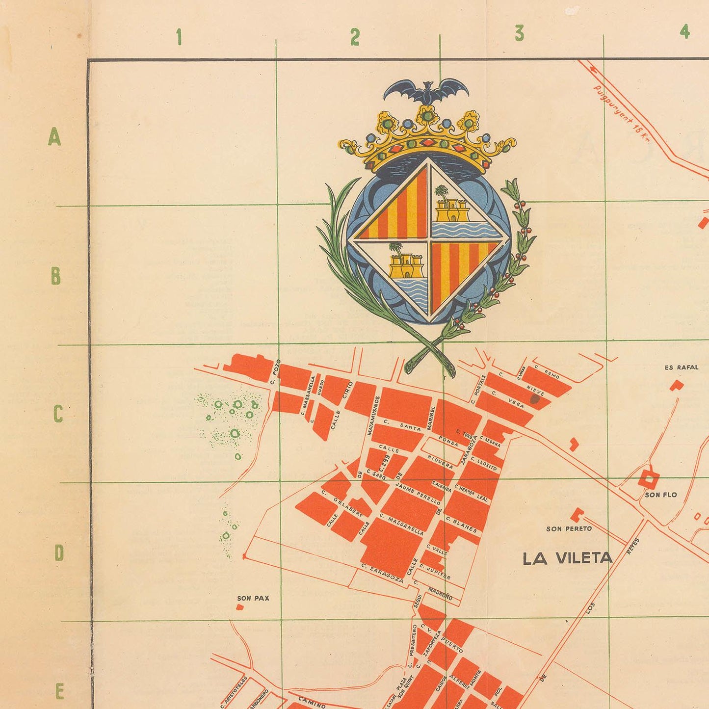 Map of La Vileta with a coat of arms in the center