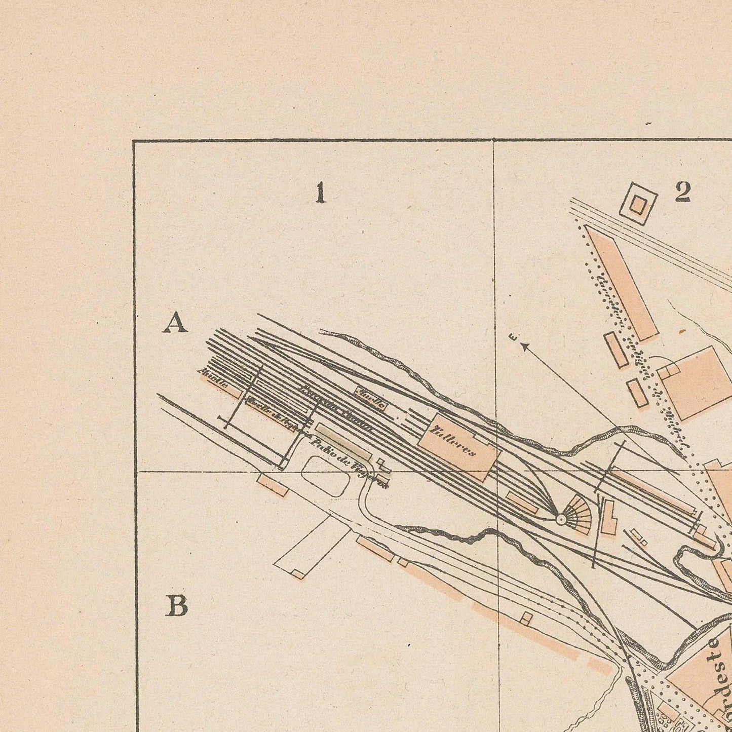Vintage map of a railway system with labeled sections on a beige background