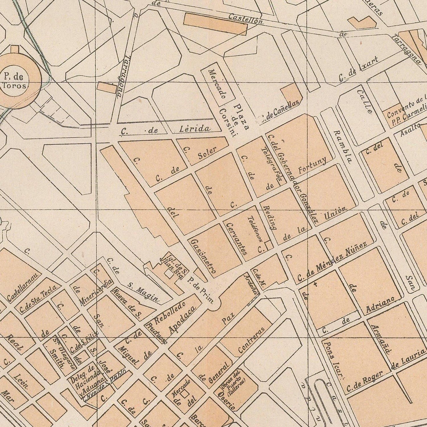Vintage map of a city layout with streets and buildings