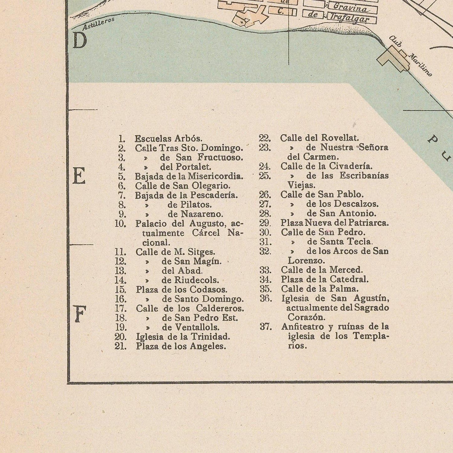Map with text labels and a topographic outline of a coastal area.