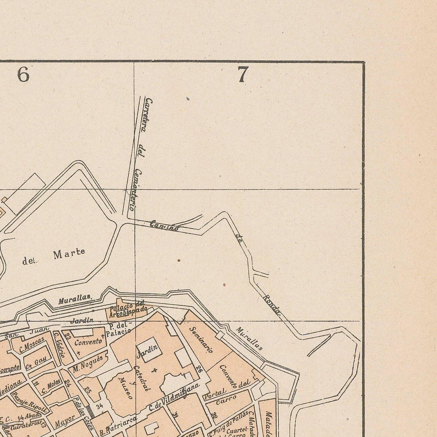 Vintage map of a city layout with streets and buildings