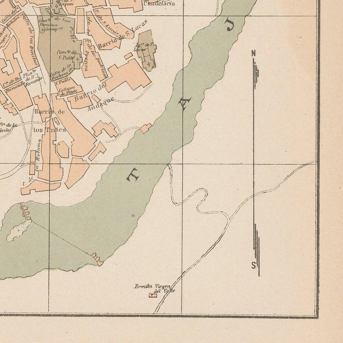 Vintage map of a coastal area with labeled streets and geographical features.