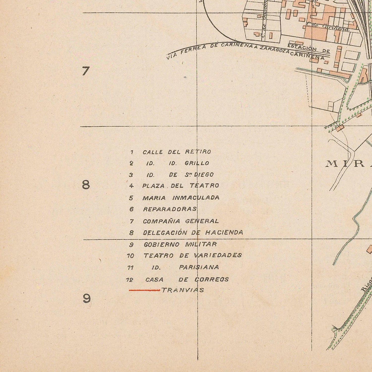 Vintage map with labeled streets and landmarks on a beige background