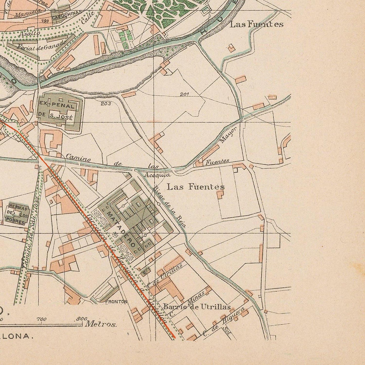 Vintage map of a city layout with streets and landmarks