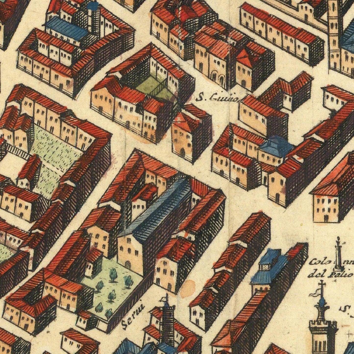 Vintage map of a city layout with buildings and streets