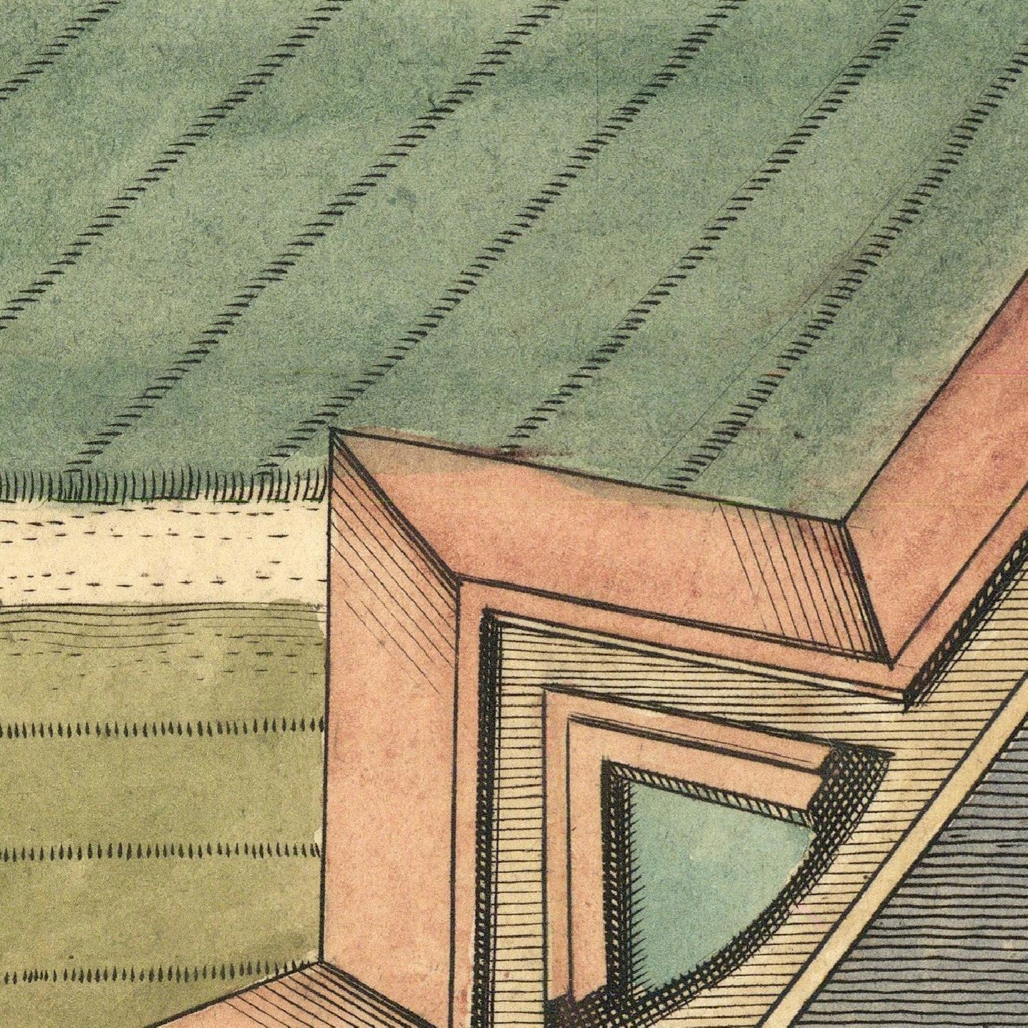 Close-up of architectural drawing with roof details