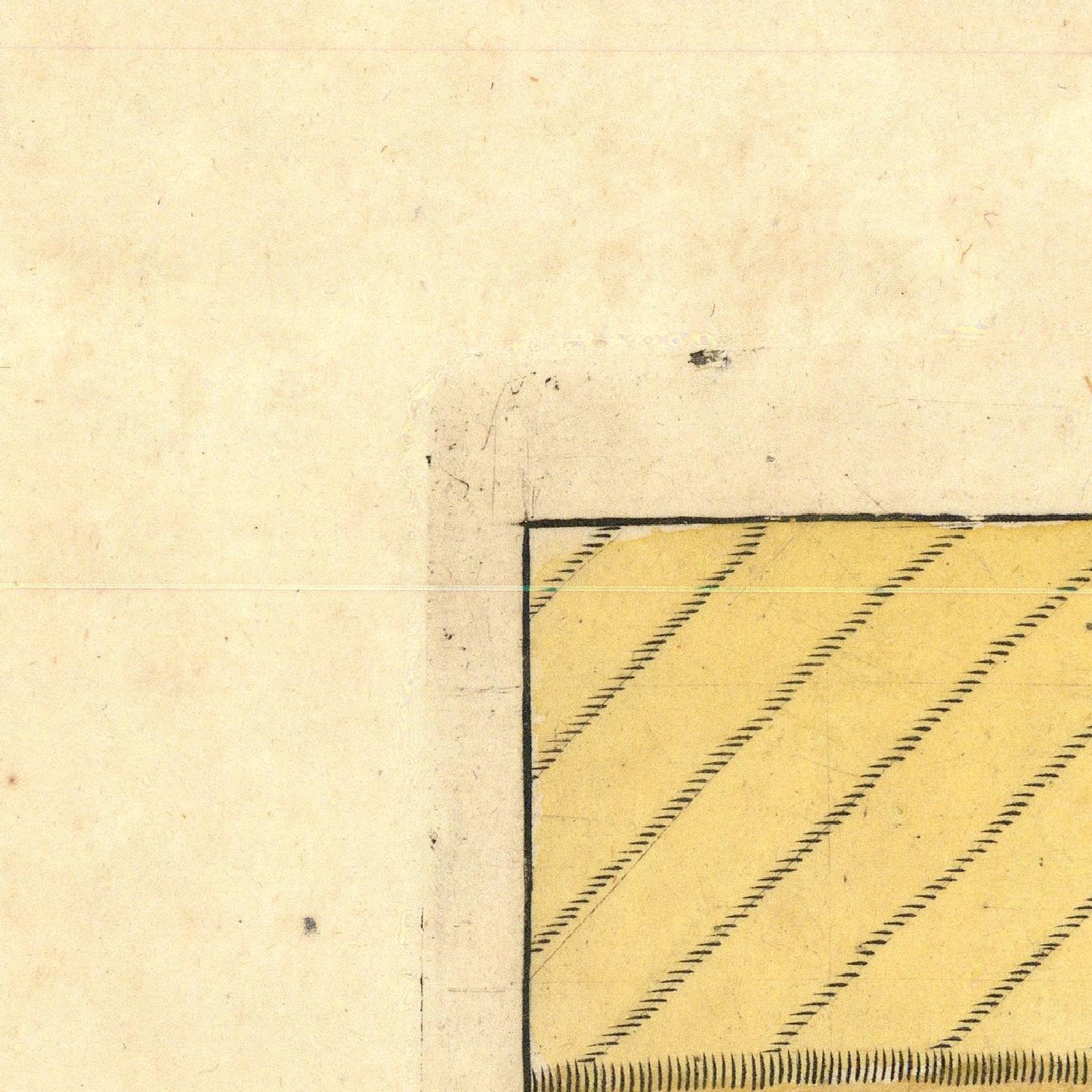Corner of a textured beige paper with a small square and diagonal lines.