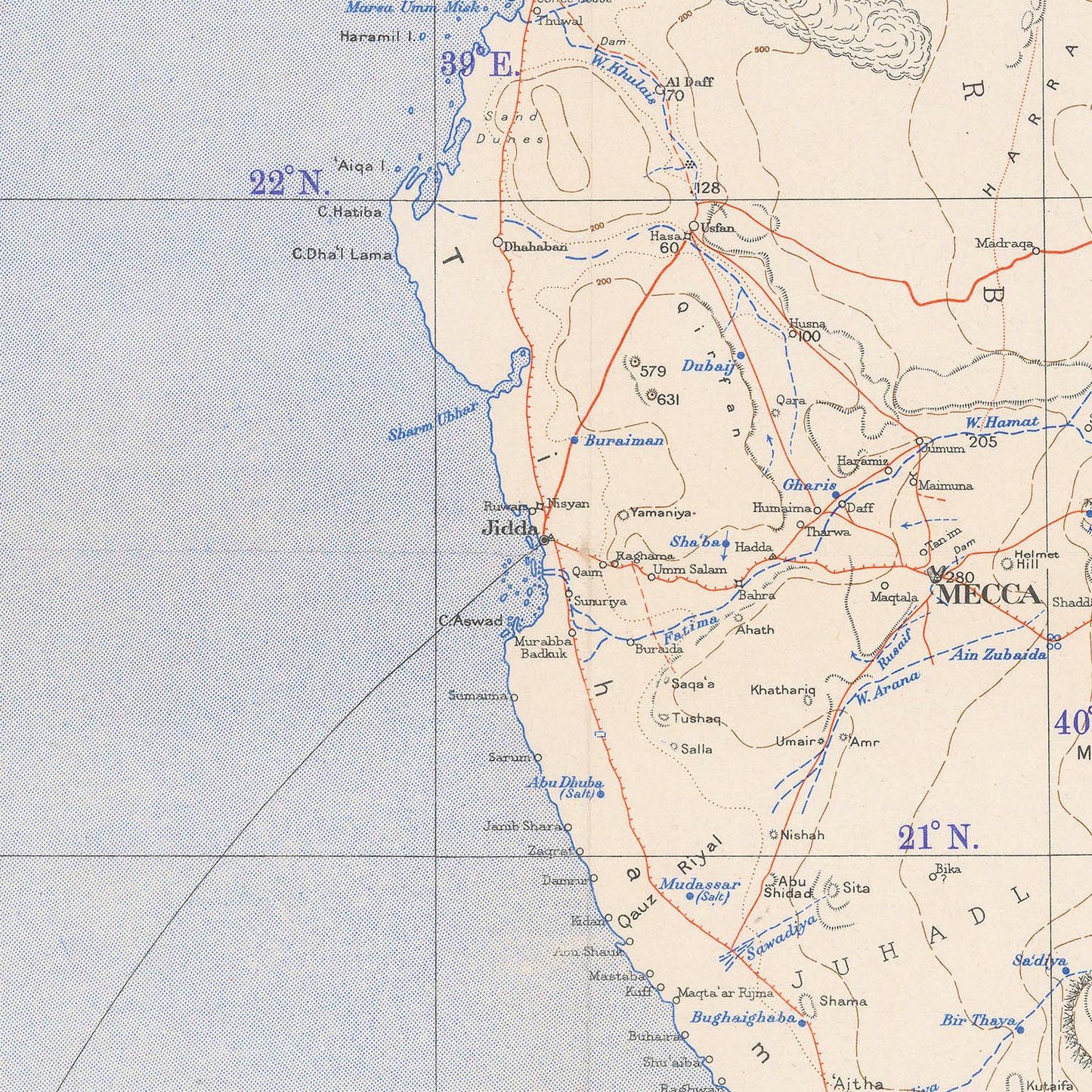 Map of a region with geographical features and labels