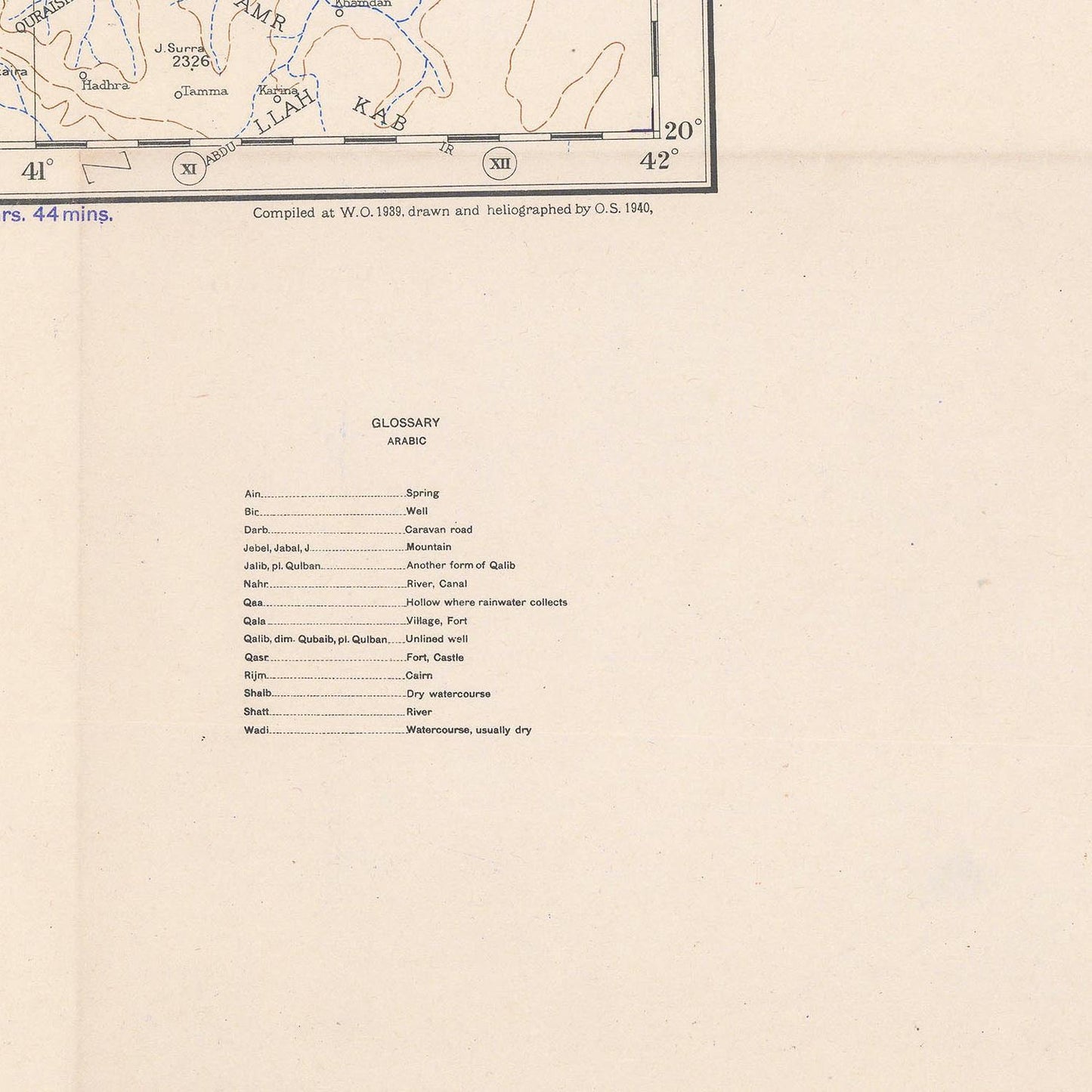 Map with a glossary on a beige background