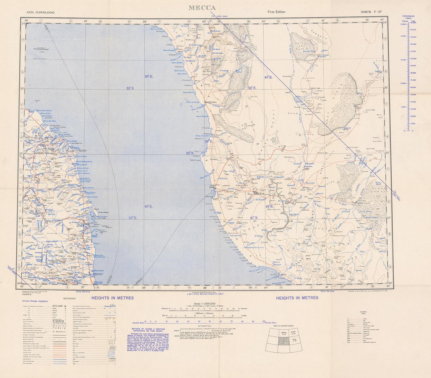 Map of Mecca with geographical details on a beige background