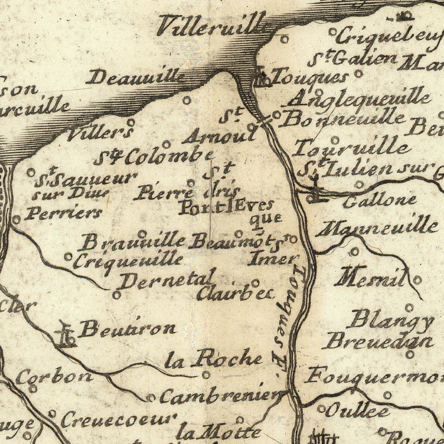 Vintage map with labeled places and routes