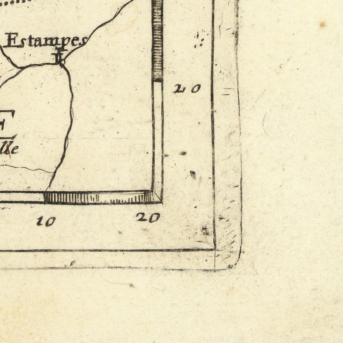 Vintage map detail with 'Estampes' labeled on a beige background