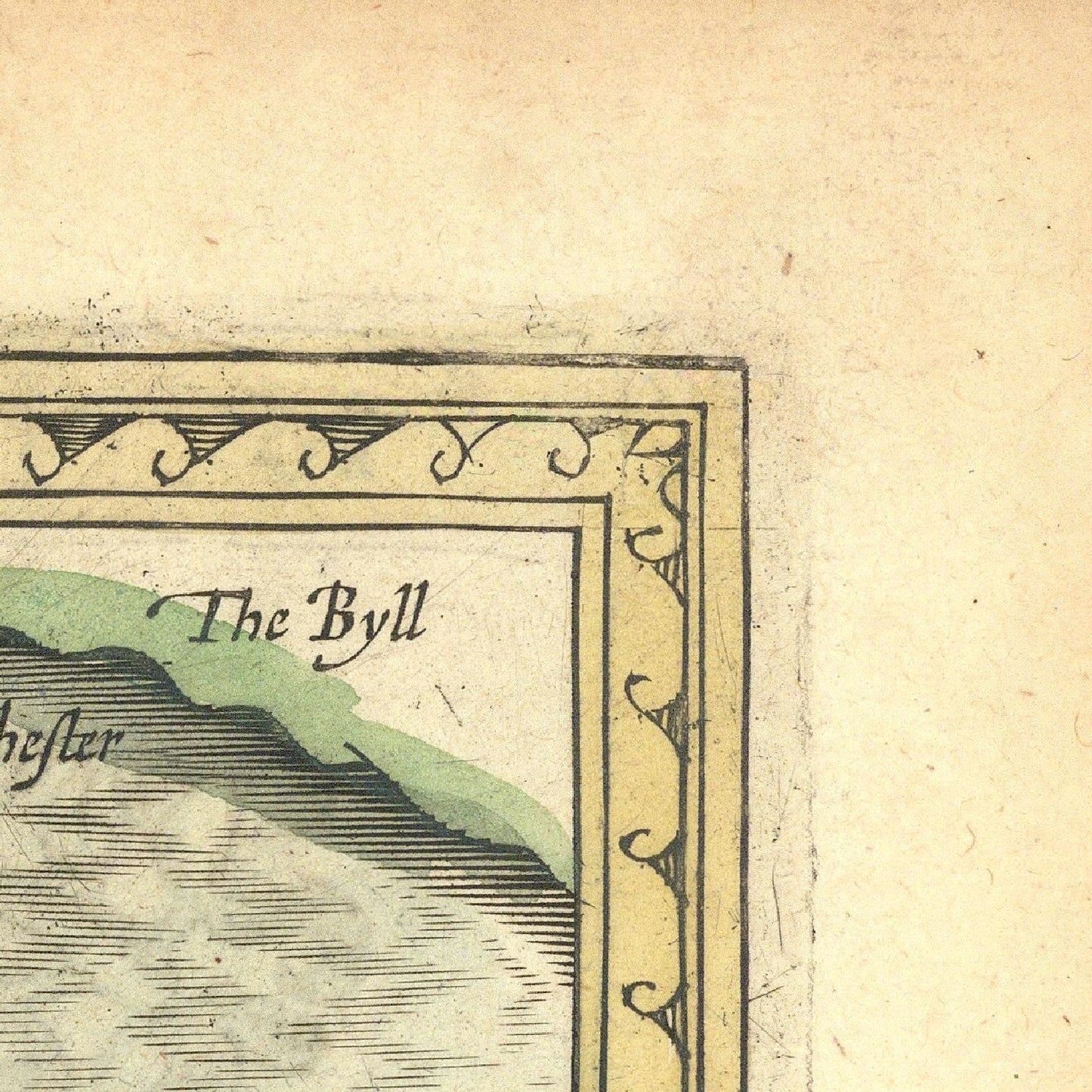 Vintage map detail with 'The Byll' text on a beige background