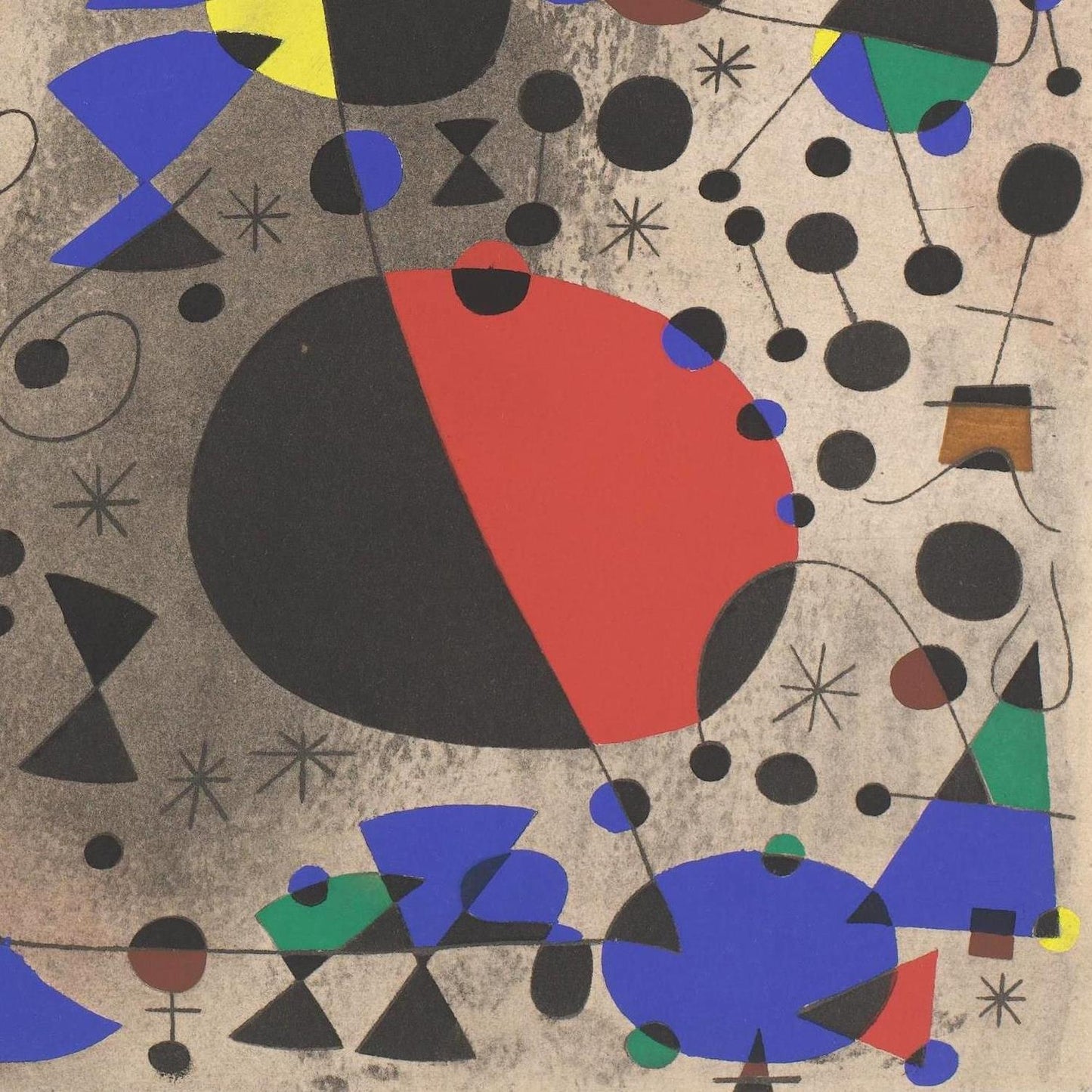 Abstract art piece with geometric shapes and bold colors on a textured background