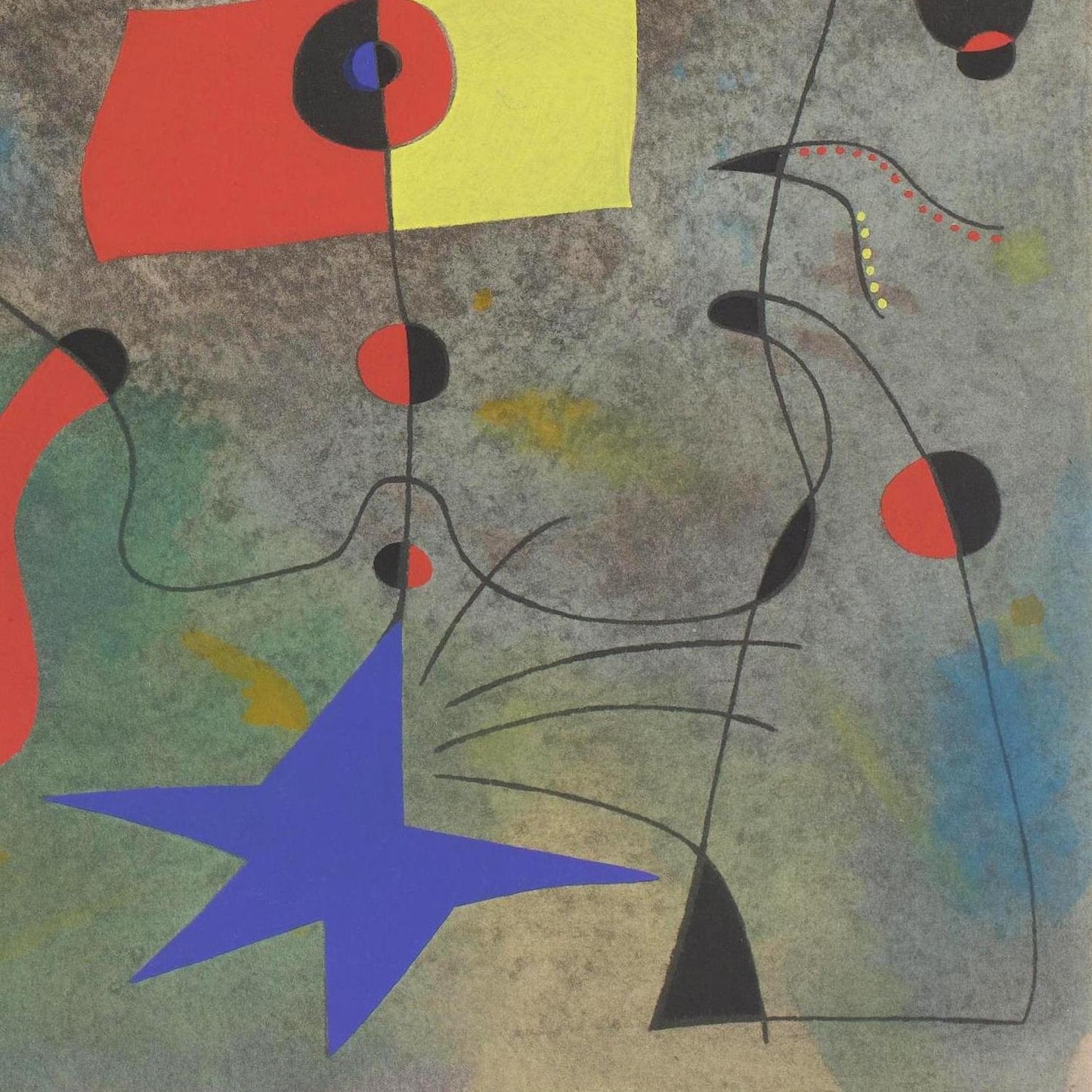 Abstract artwork with geometric shapes and lines on a textured background