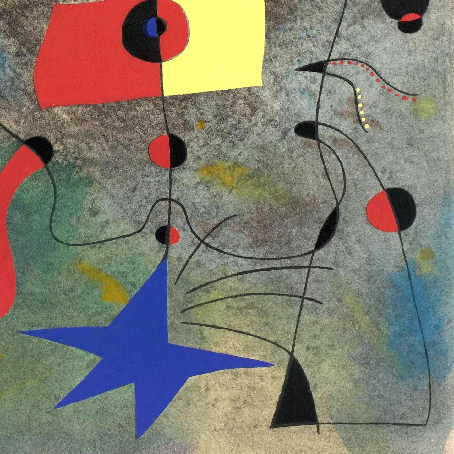 Abstract artwork with geometric shapes and lines on a textured background