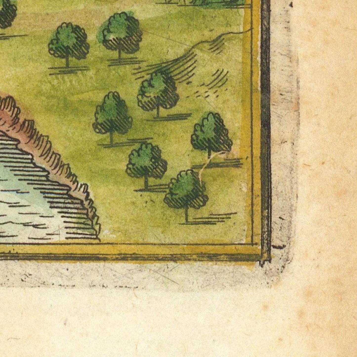 Vintage-style illustration of trees on a map with a textured border