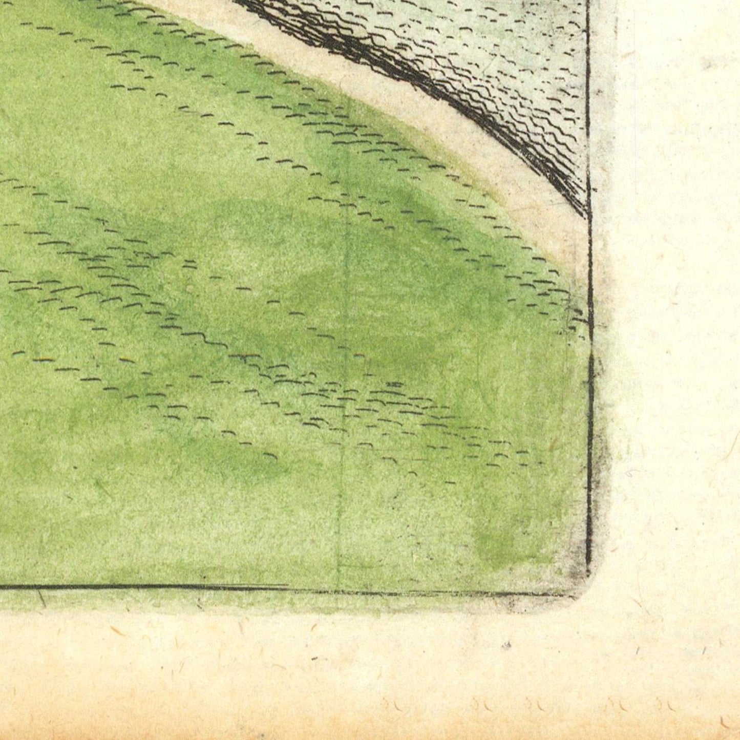 Close-up of a map with green area and black lines on a beige background