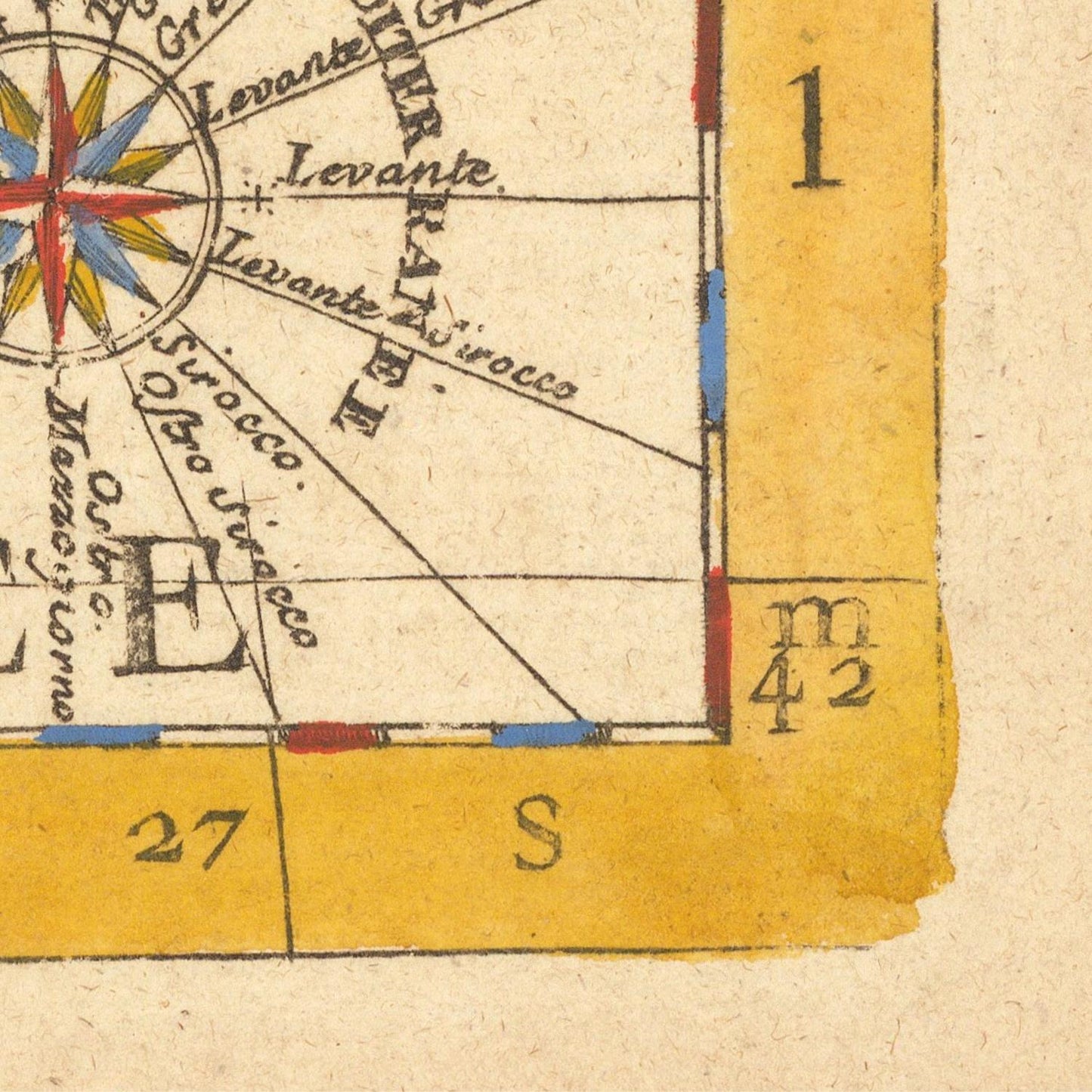 Vintage map detail with compass rose and coordinates