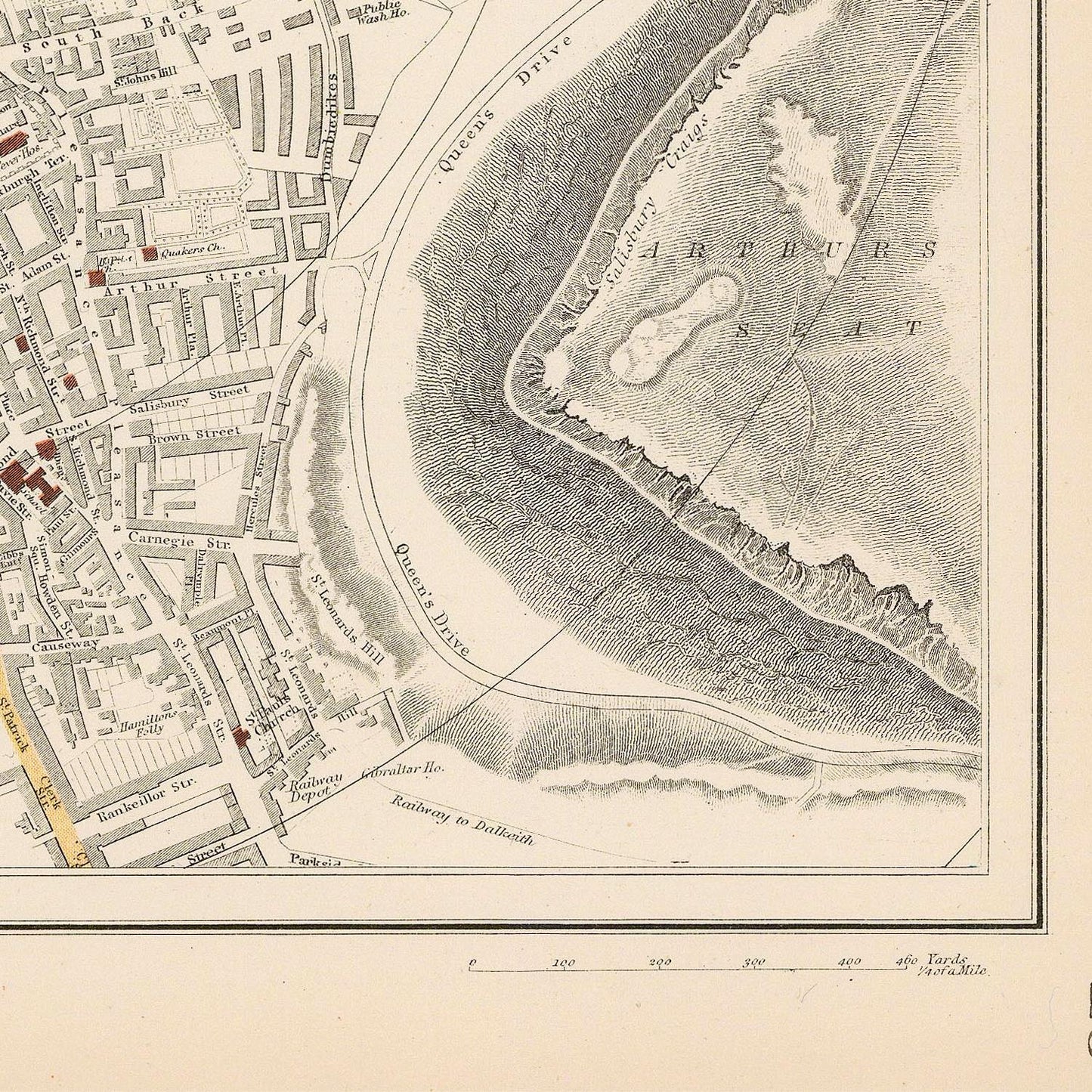 Vintage map of a city with a river and surrounding areas