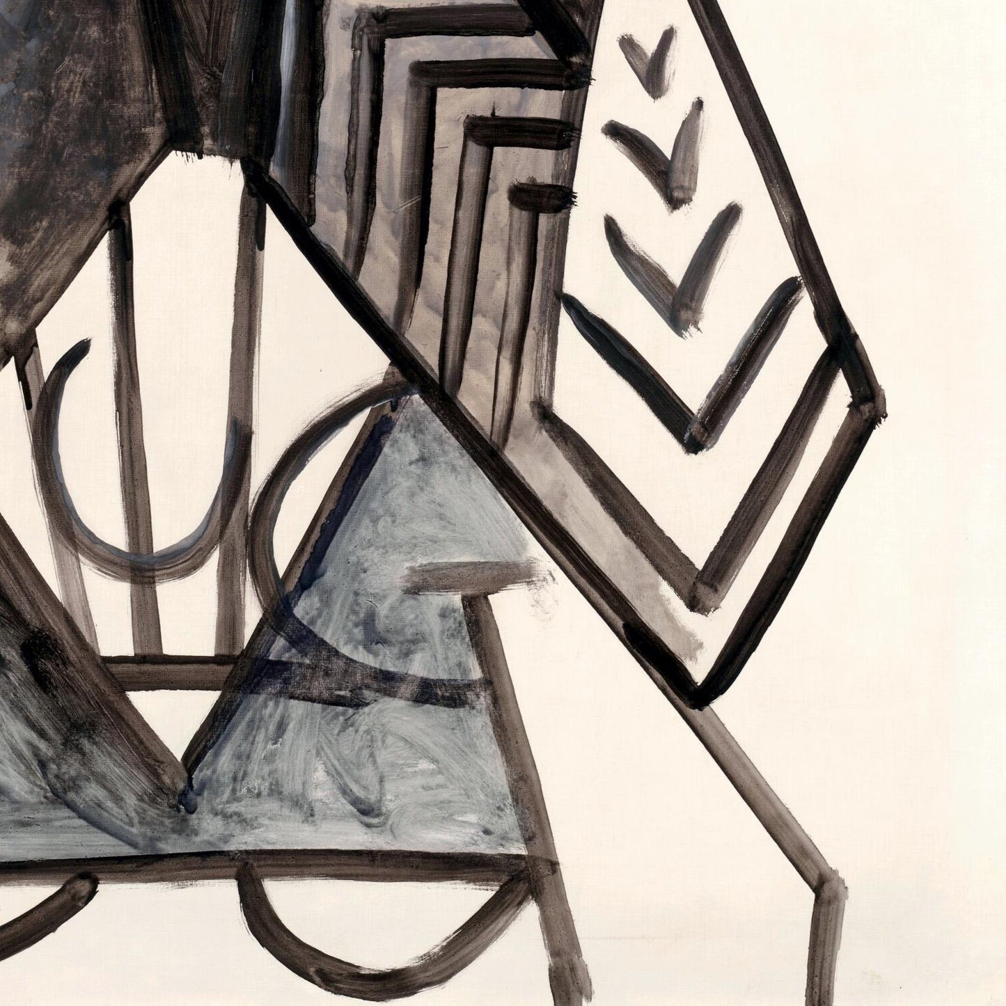 Abstract art with geometric shapes in black and gray on a beige background