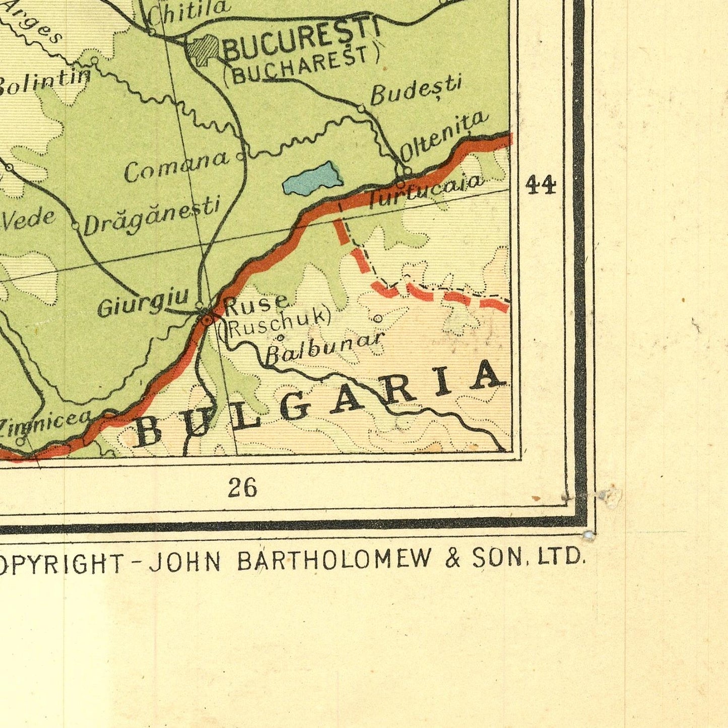 Map of Bulgaria with a focus on the border area, showing the names of towns and regions.