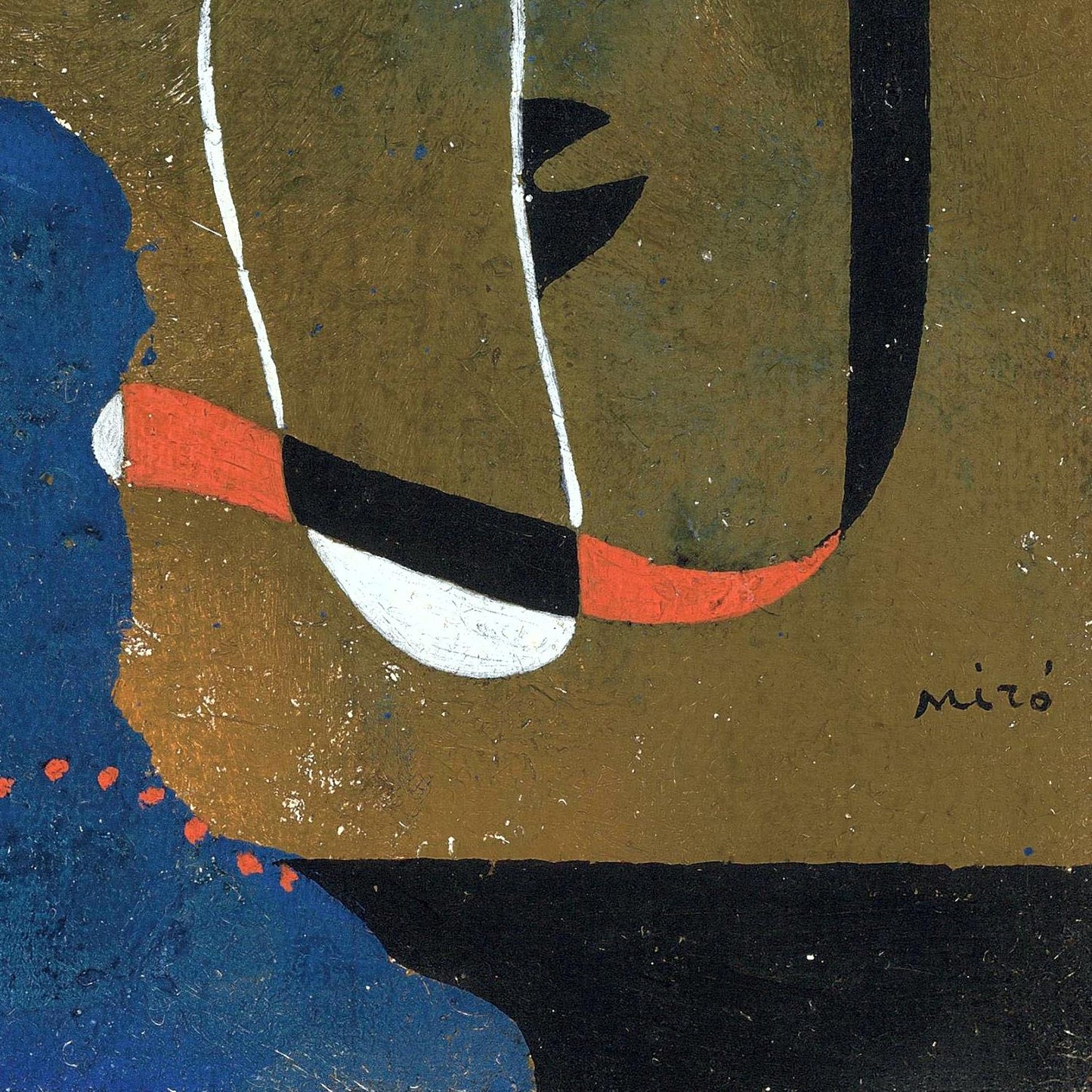 Abstract artwork with geometric shapes in brown, blue, red, and black.