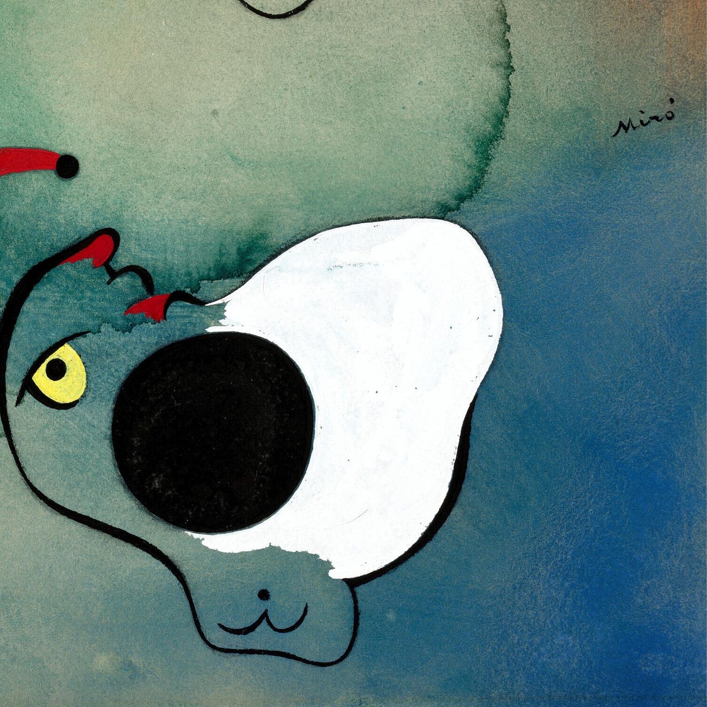 Cartoon character with a large white nose on a blue and green background