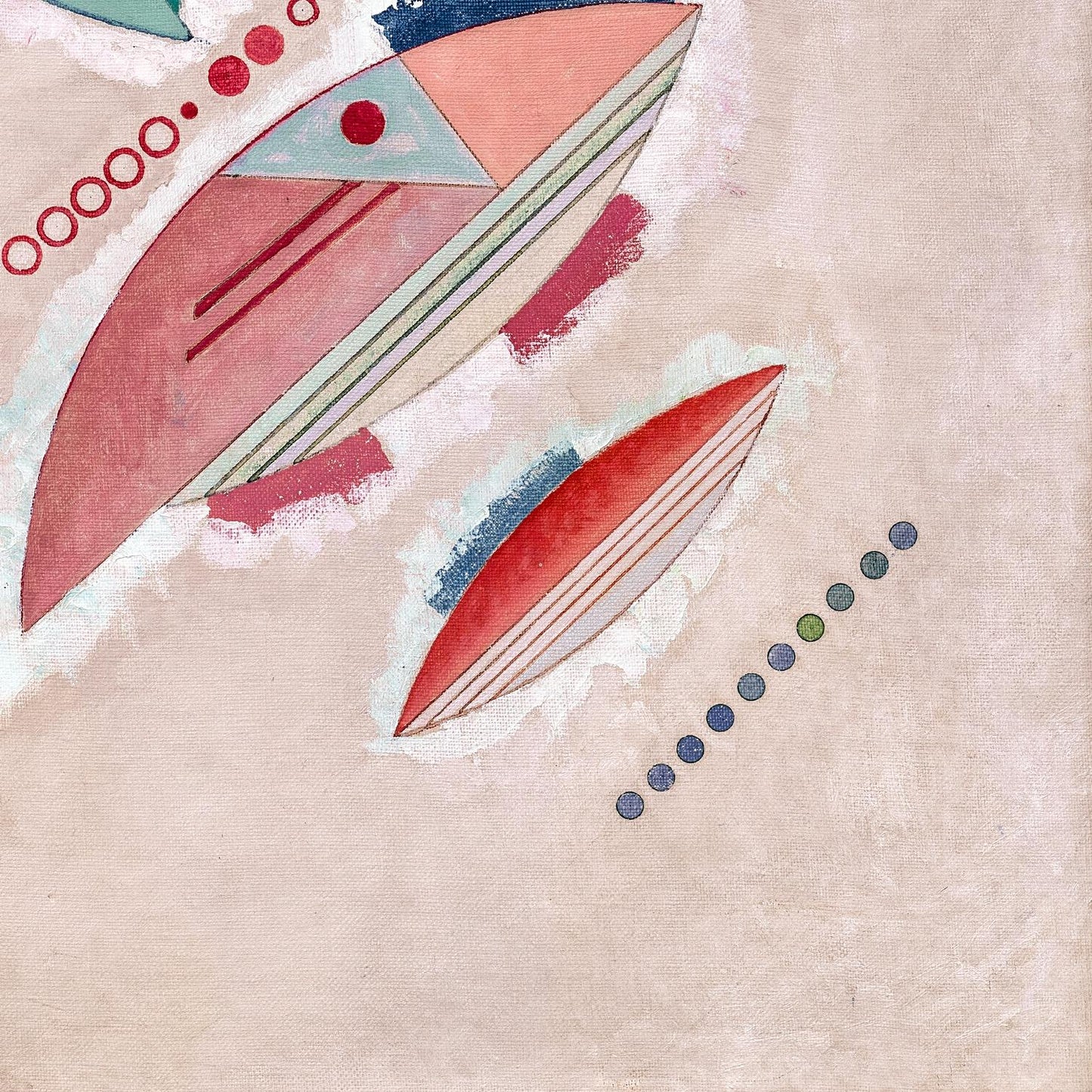 Abstract art piece with geometric shapes on a textured beige background