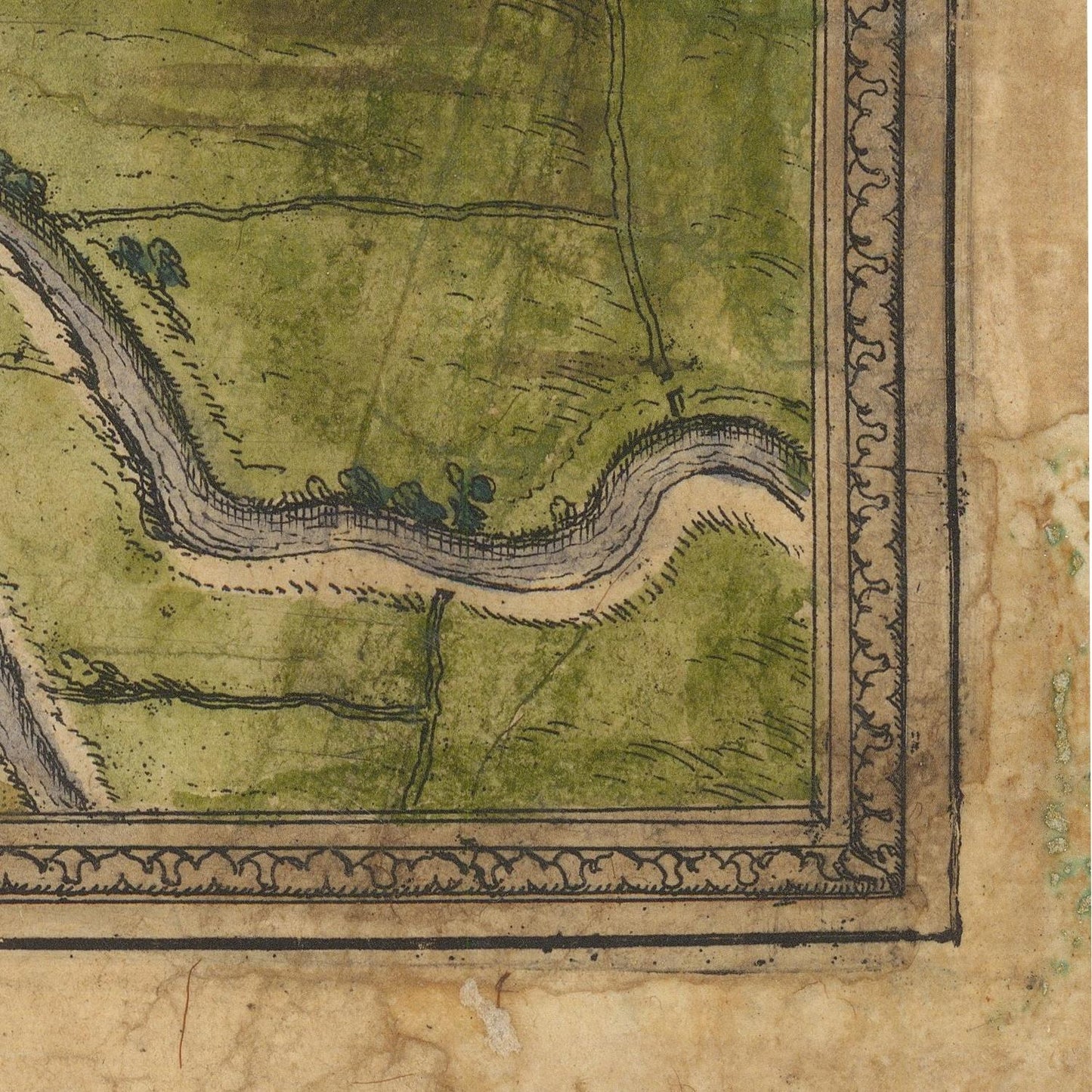Vintage map with green landscape and decorative border
