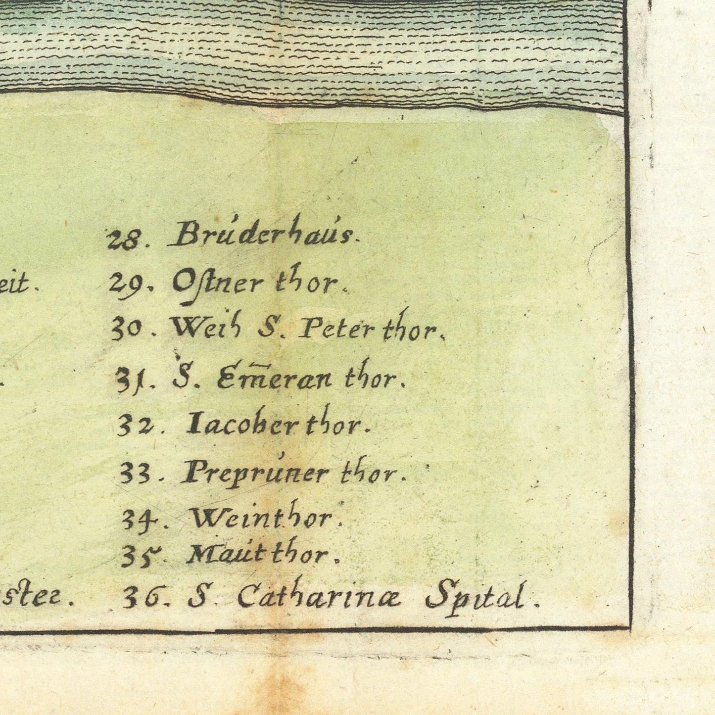 Text on a historical map with street names and numbers