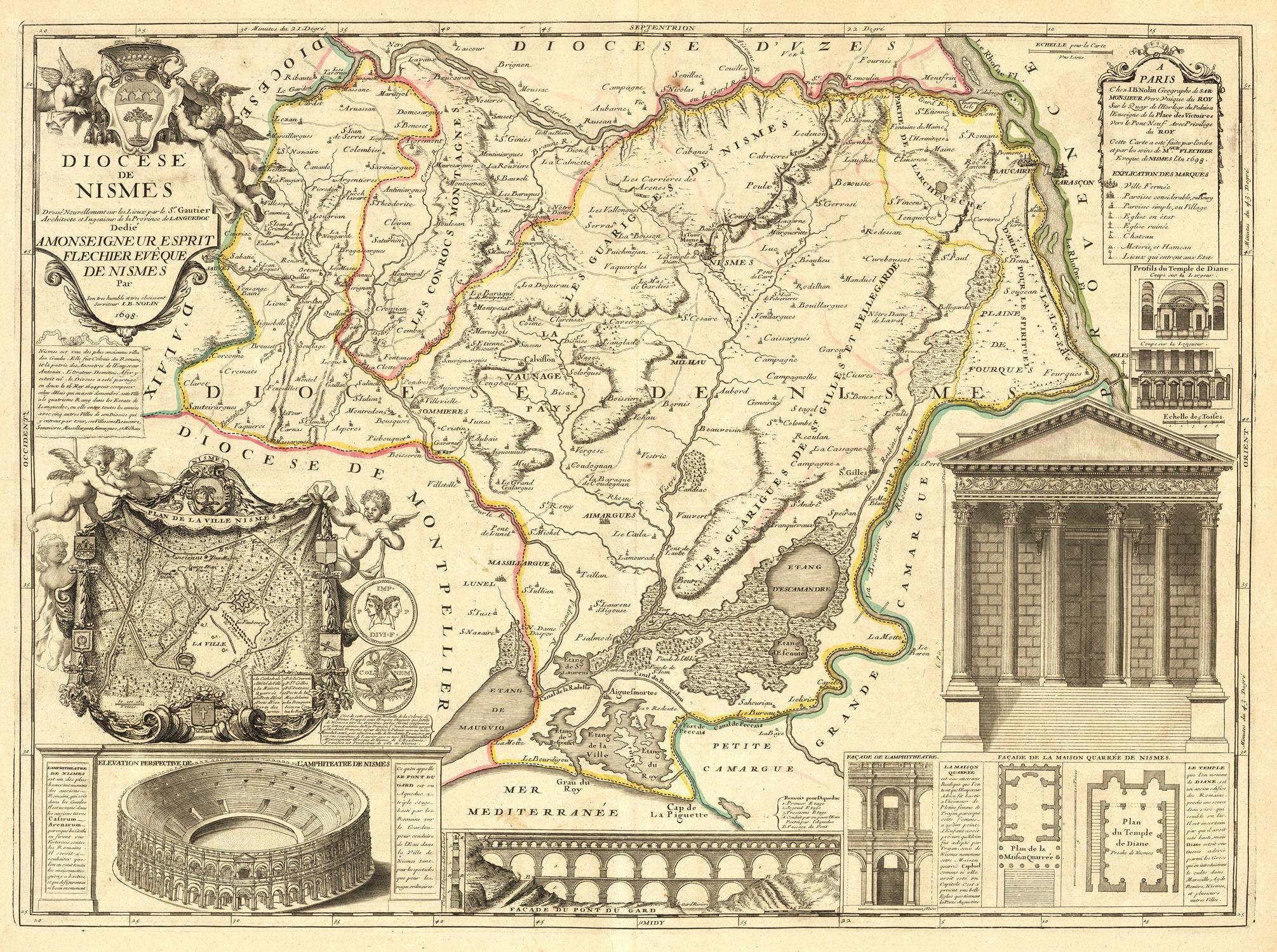 Antique map of Nîmes, 1698 – PrintsXXL