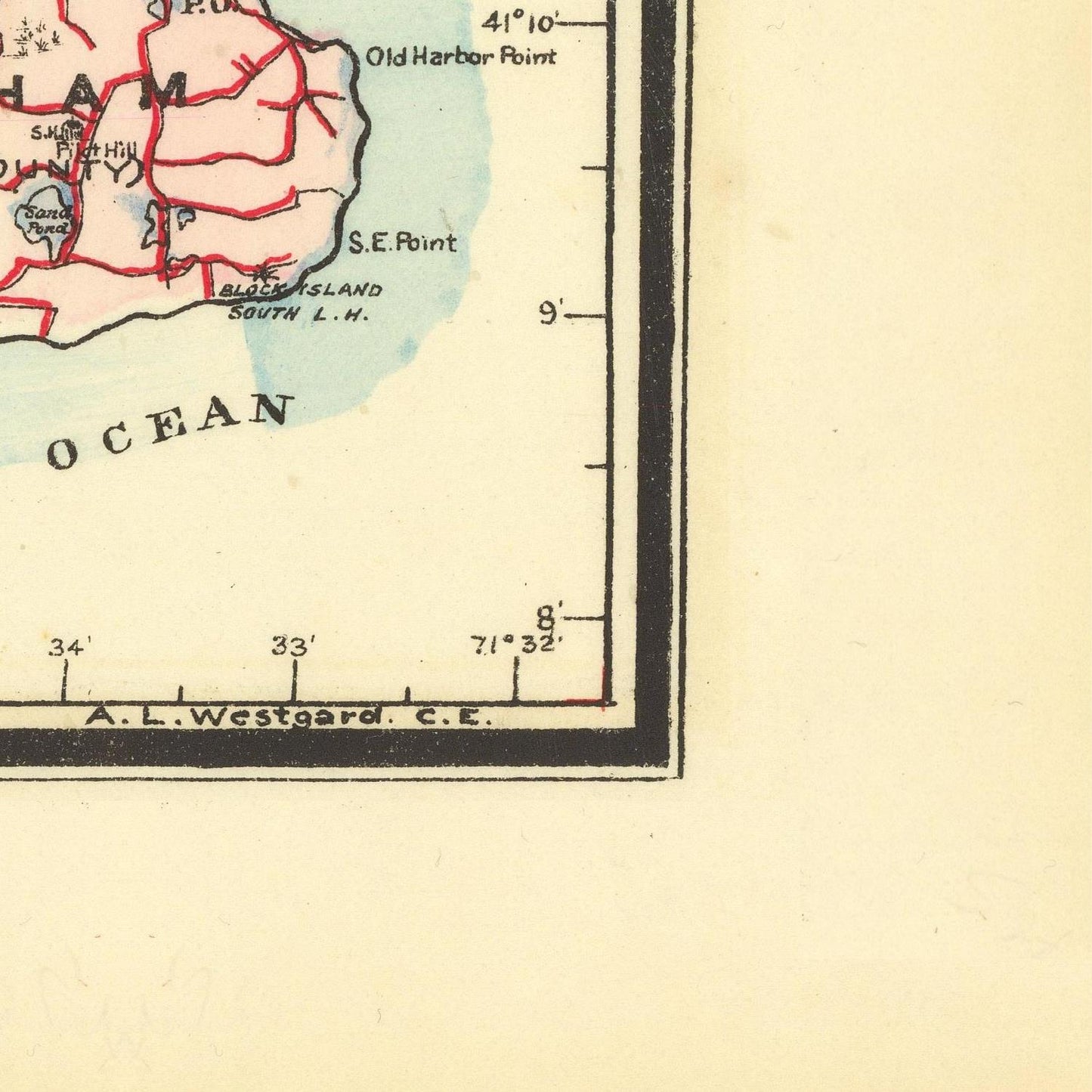 Vintage map corner with labeled points and measurements on a beige background