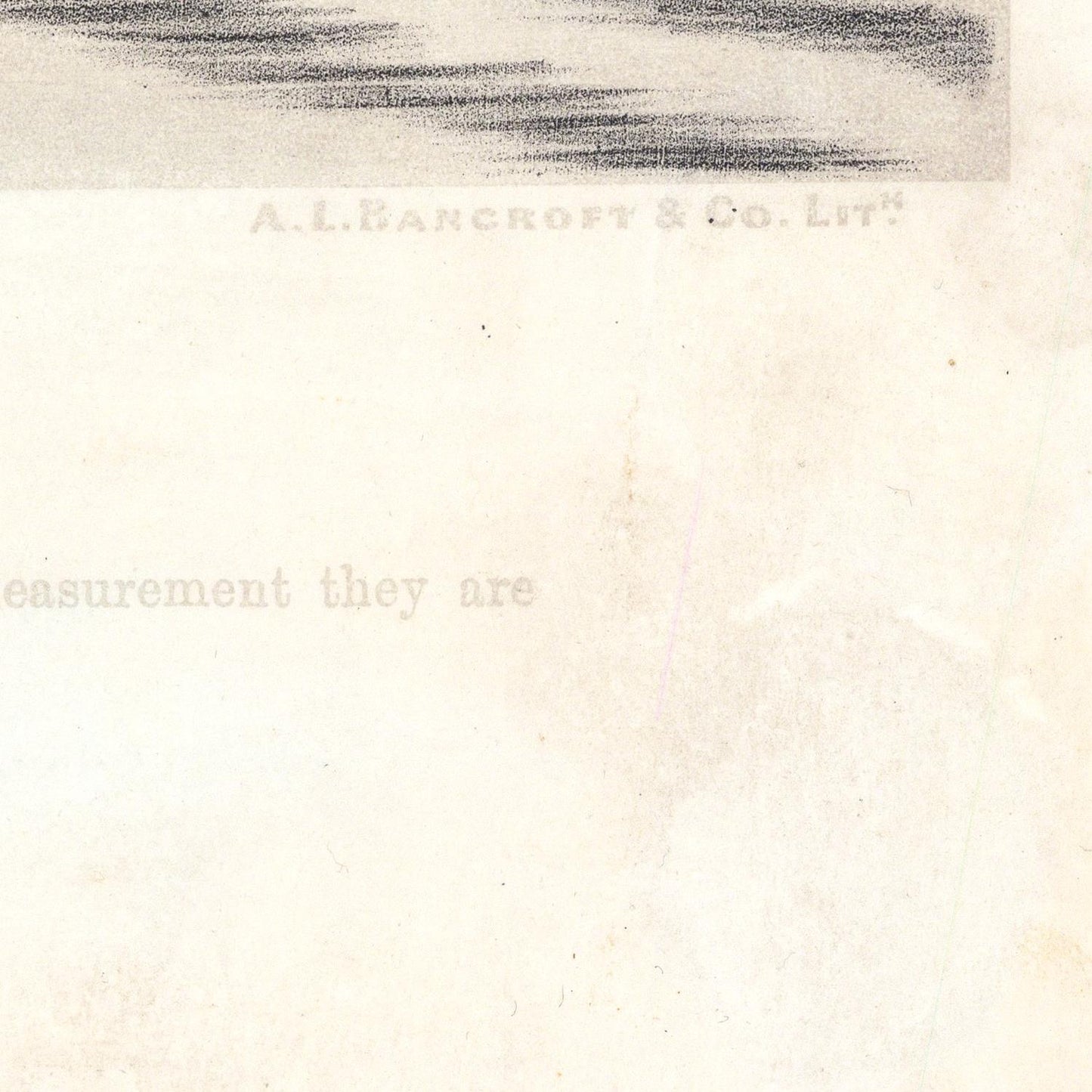 A close-up of aged off-white paper with faint gray printed text and a dark smudged or scribbled area near the top. The visible text includes 'A.